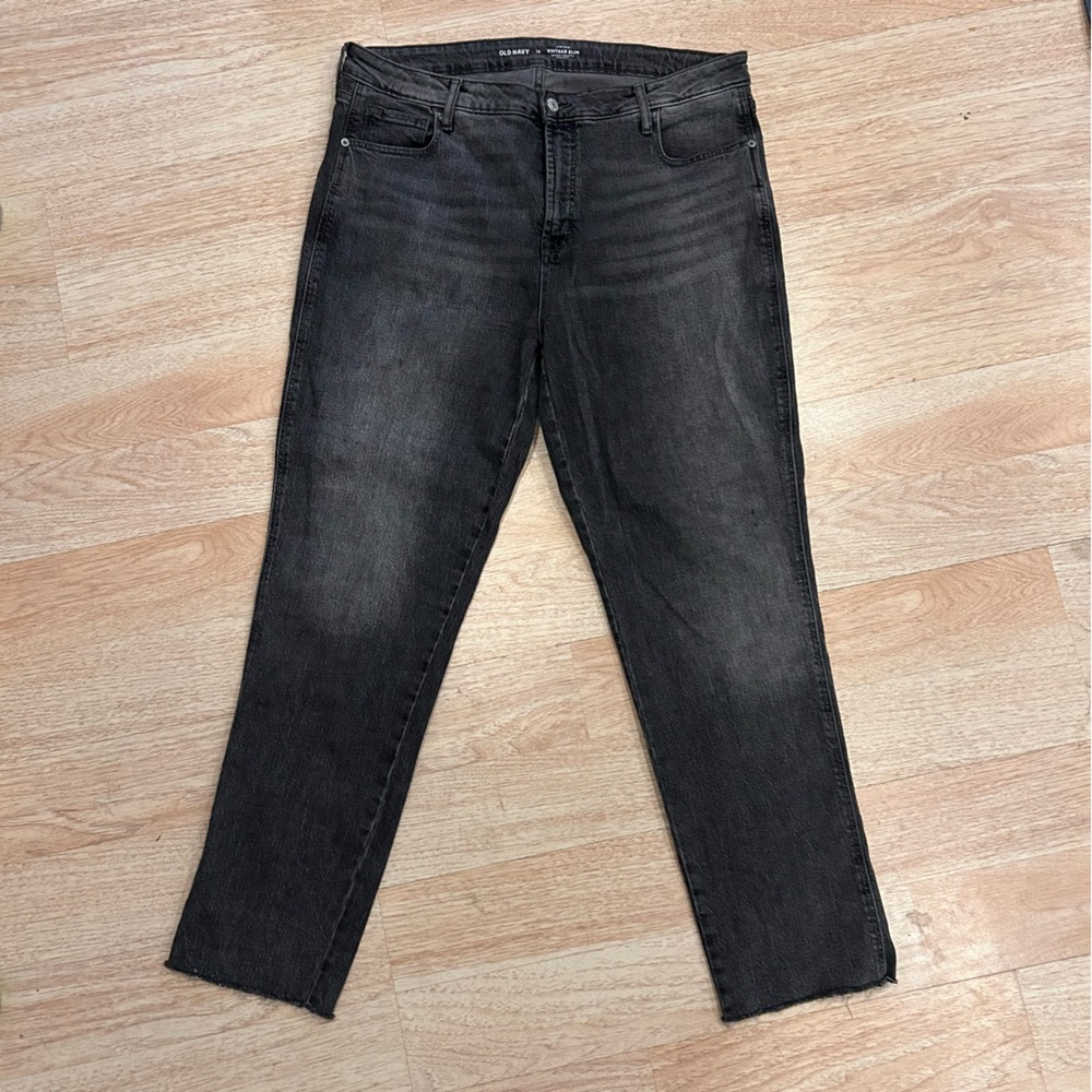 Old Navy Distressed Black Women's High Rise Vintage Slim Jeans 14